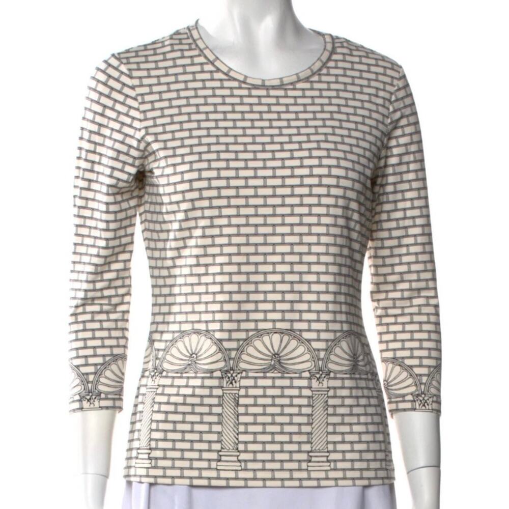 J McLaughlin Women's Catalina Coth Grecian Brick Print Top Large Ivory Black